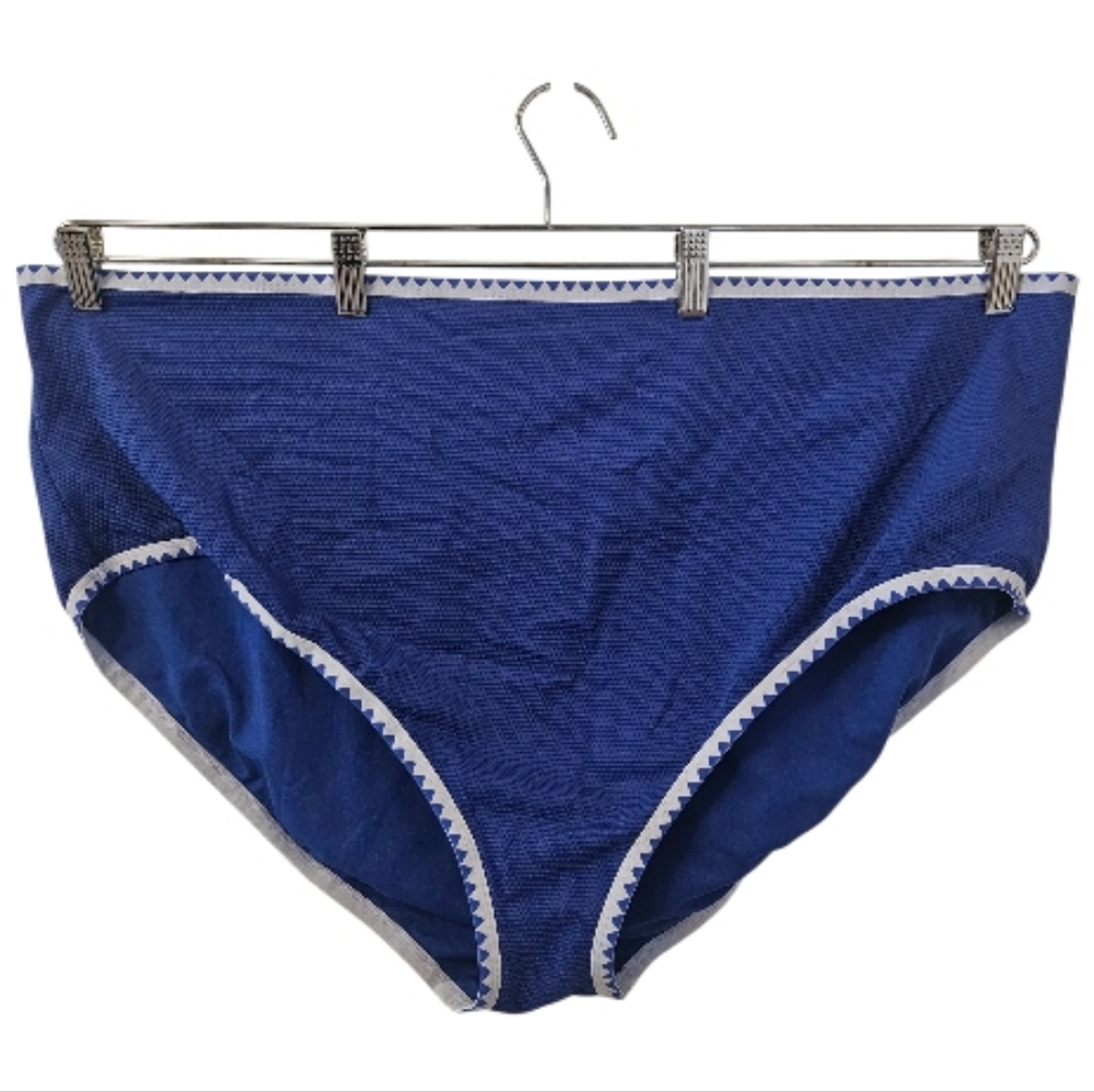 Blue and White Penningtons Women's Geometric Elastic Textured Bikini Bottom